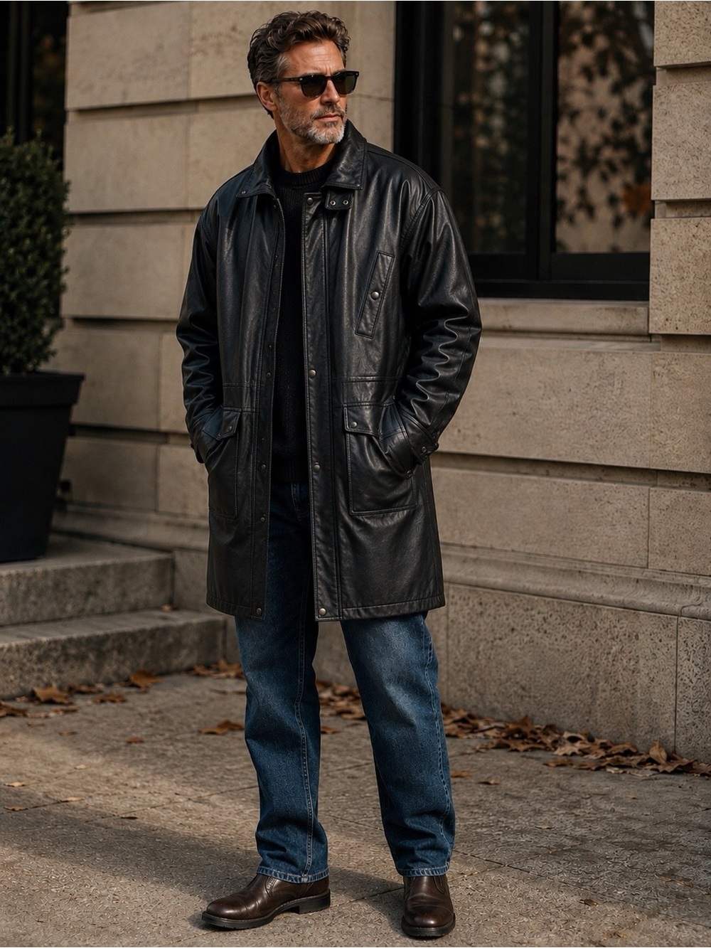 Reed Leather Coat with zip-out lining